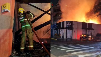 Chamas atingiram quatro estabelecimentos na Rua Barão do Amazonas na madrugada desta terça-feira; não há registro de feridos
