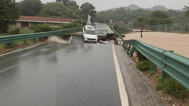 Vídeo gravado por testemunha mostra um carro caindo em um rio com correnteza forte após parte de uma ponte ceder na China