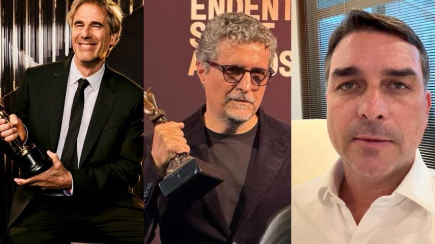 Walter Salles, Kleber Mendonça Filho e Flávio Bolsonaro (Matt Sayles e Redes Socias/Divulgação)