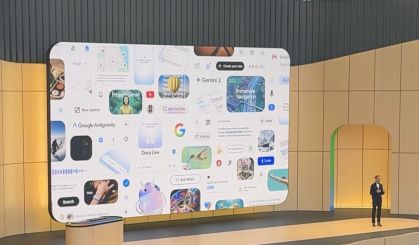 Sundar Pichai durante a apresentação de abertura do Google I/O 2026, em Mountain View, na Califórnia (EUA).
