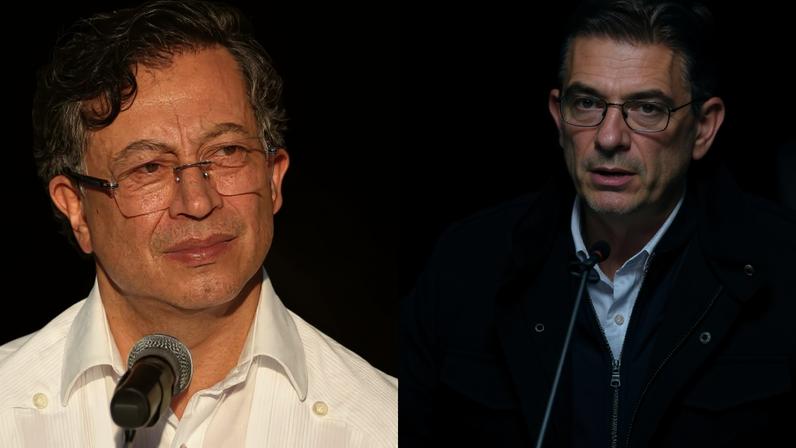 O presidente da Colômbia, Gustavo Petro (esq.) e seu homólogo na Bolívia, Rodrigo Paz (Reprodução/Getty Images)