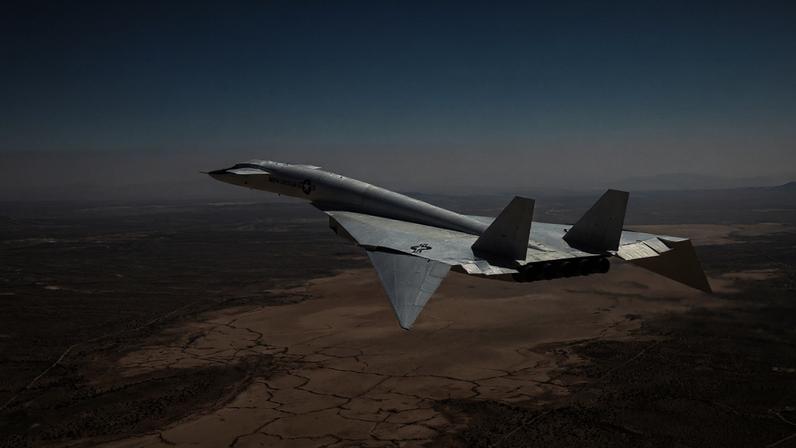 Ilustração do XB-70 usando ondas de choque para sustentação