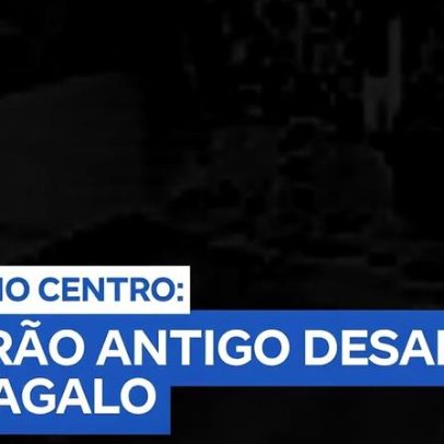 Prédio histórico interditado desaba em via movimentada no Centro de Cantagalo
