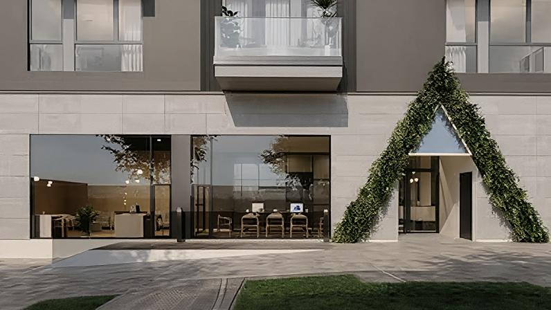 Recreación de una fachada de casas de Stay, empresa conjunta de Nuveen y Kronos.
