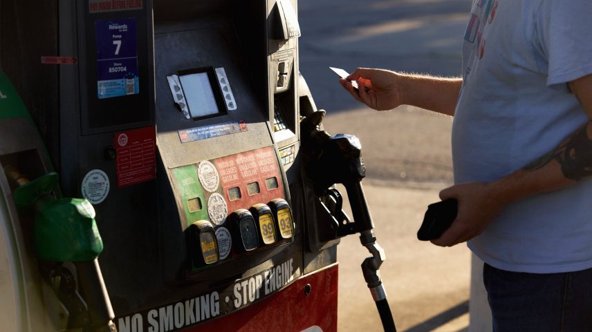 A driver pays at a fuel pump at a GetGo gas station in Columbus Ohio US on Monday May 11 2026. As gasoline prices have...