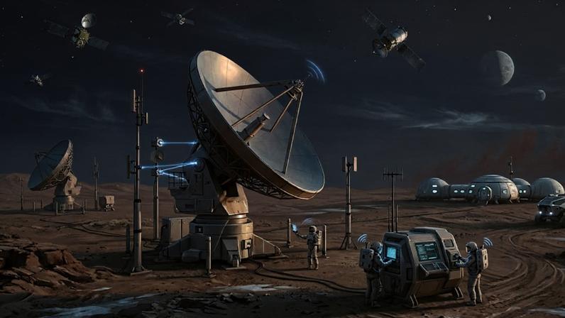NASA quer criar rede espacial para conectar futuras missões humanas e robóticas em Marte. (Imagem: Fala Ciência via Gemini)
