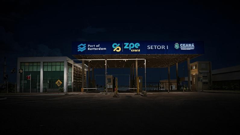 O chamado "data center do TikTok" ficará nas imediações do Porto de Pecém, dentro da ZPE (Zona de Processamento de Exportação) do Ceará; na imagem, uma das entradas da ZPE