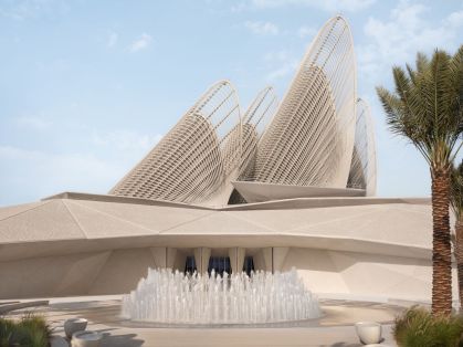 Zayed National Museum, em Abu Dhabi, tem cinco torres de aço inspiradas nas asas de um falcão em voo