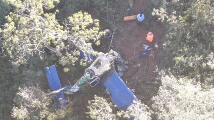 Na imagem, o avião modelo Ipanema aparece caído entre as árvores