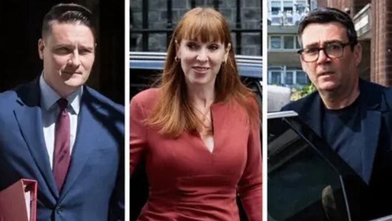 Wes Streeting, Angela Rayner and Andy Burnham seen in a split image