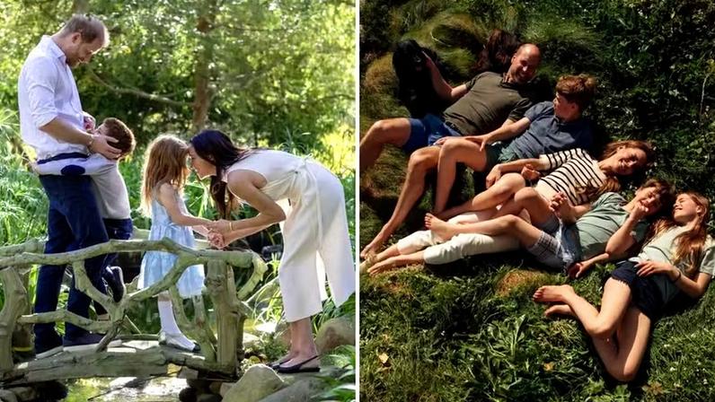 Foto de Meghan Markle com Harry e os filhos do casal, Archie e Lilibet; ao lado post de Kate Middleton e William ao lado de George, Louis e Charlotte — Foto: Instagram