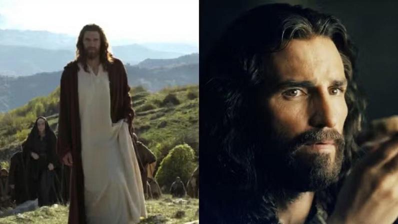 Primeira imagem de 'A Ressureição de Cristo', com Jaakko Ohtonen; Jim Caviezel em 'A Paixão de Cristo' — Foto: Divulgação