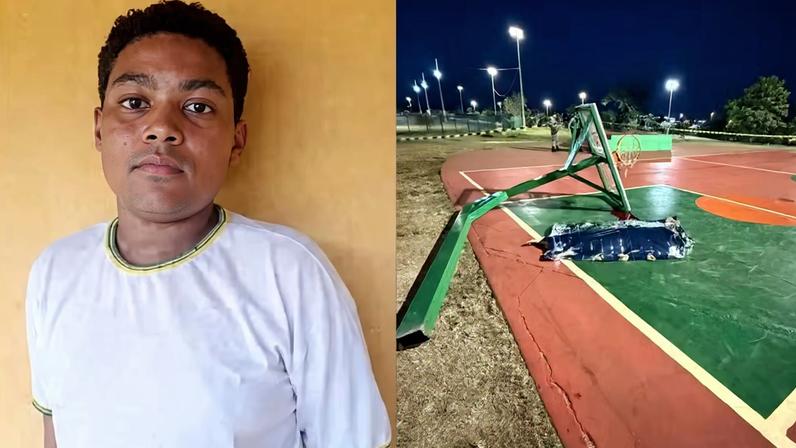 imagem colorida adolescente morre após cesta de basquete cair sobre ele goias