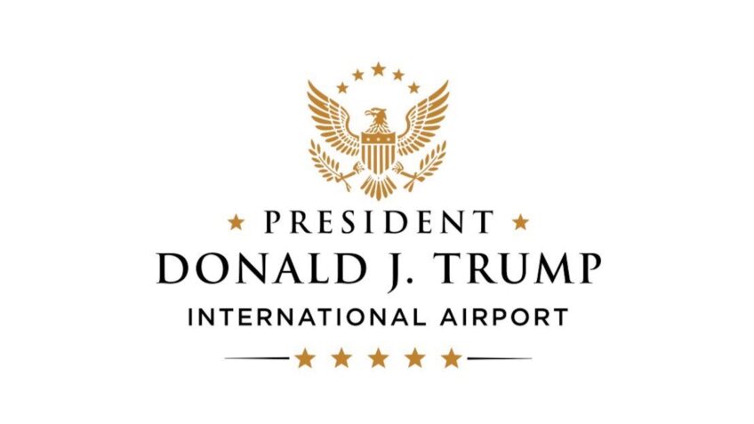 O novo nome deve entrar em vigor em 1º de julho, mas depende de mudanças feitas pela Administração Federal de Aviação; na foto, logotipo apresentado por Eric Trump