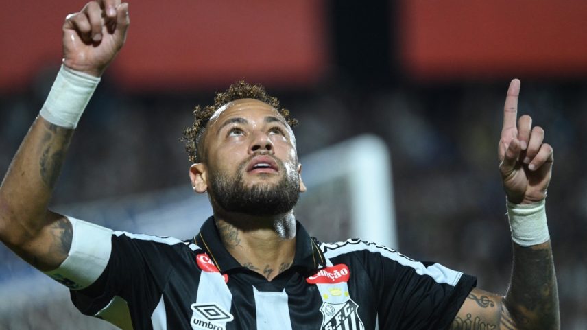 Neymar comemora gol em Deportivo Recoleta x Santos — Foto: DANIEL DUARTE/AFP