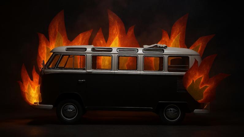 Minha van de camping pega fogo em acidente inusitado