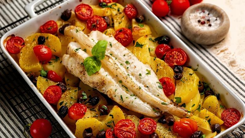 Peixe assado com vegetais