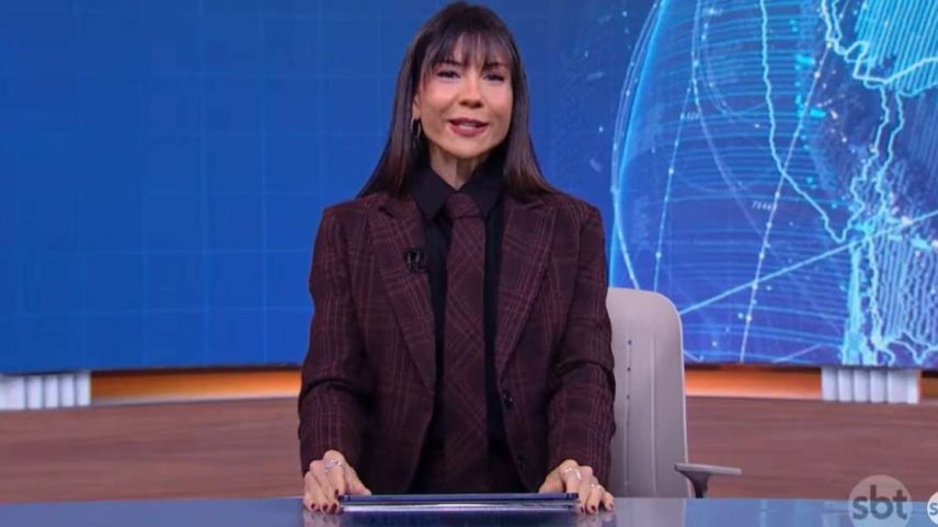 Amanda Klein deu show de elegância na bancada do 'SBT Brasil'