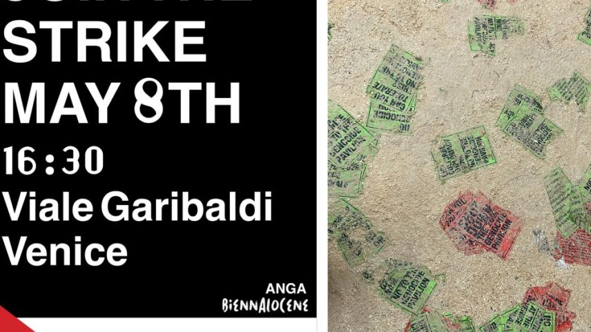 Left, a graphic promoting ANGA's planned rally and strike. Right, handouts seen around Venice this week.