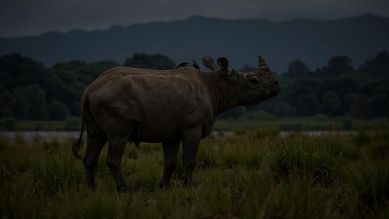 Reconstrução digital em 3D de uma espécie de rinoceronte do Sri Lanka, extinto há mais de 70 anos — Foto: Jason Kennedy e Aravinda Ravibhanu Sumanarathna
