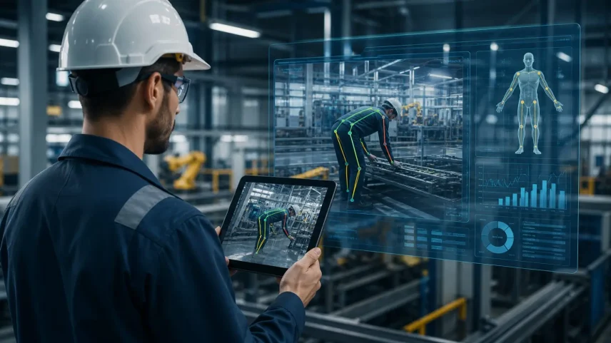 Tecnologia baseada em inteligência artificial analisa movimentos de trabalhadores em ambiente industrial, transformando ergonomia em dados para decisões mais precisas e produtivas. (Foto: Divulgação)