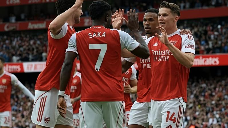 Arsenal comemora gol marcado contra o Fulham, no Campeonato Inglês 2025/26