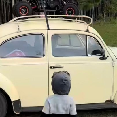 Avô percorre 600 km de Fusca para surpreender o neto