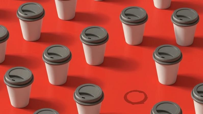 BBC A graphic of multiple grey disposable takeaway coffee cups with lids