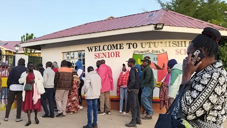 Worried parents gathered outside the school in Gilgil