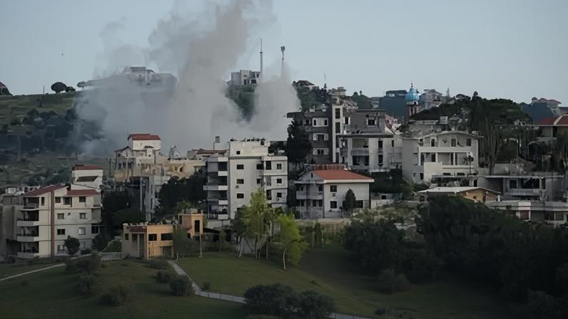 Smoke billows after Israeli strikes in Nabatieh, southern Lebanon
