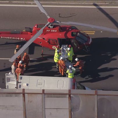 Helicóptero faz pouso de emergência na Linha Amarela após acidente