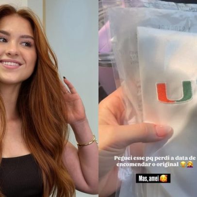 Filha de Gugu Liberato, em Miami, mostra acessório para colação de grau