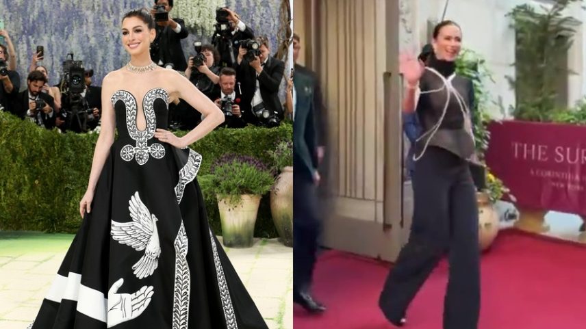 Sem Meryl, atrizes de 'O Diabo Veste Prada', Anne Hathaway e Emily Blunt surgem a caminho do MET Gala