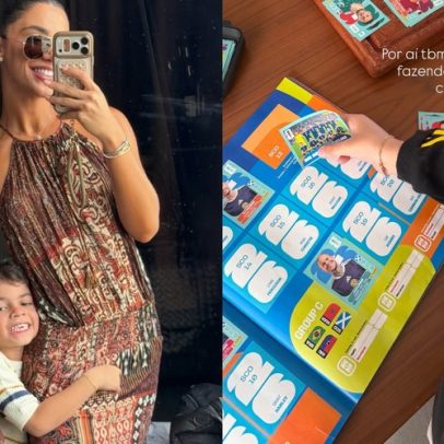 Gabriela Versiani completa álbum da Copa com Léo, enteado de Marília Mendonça