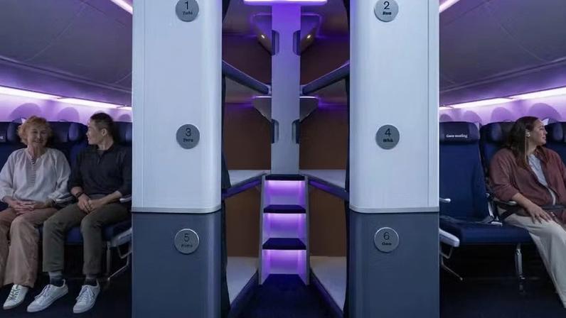 Avião terá beliches na classe econômica — Foto: Divulgação/Air New Zealand