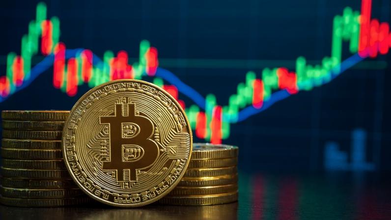 bitcoin e graficos ao fundo