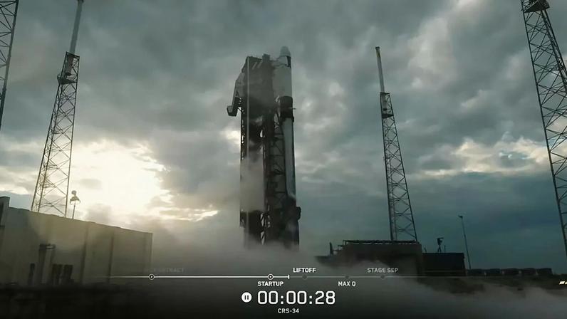 The SpaceX Falcon 9 rocket with a Dragon cargo spacecraft atop stands at its launch pad at Space Launch Complex 40 at Cape Canaveral Space Force Station in Florida moments after mission teams stood down from Wednesday's launch opportunity.