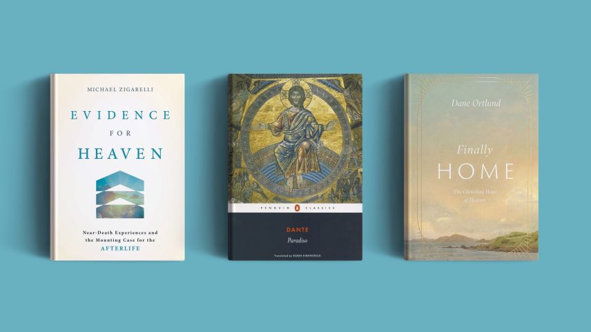Three books on a blue background.