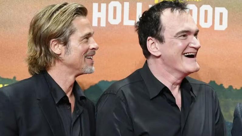 Brad Pitt e Quentin Tarantino em lançamento de 'Era Uma Vez em... Hollywood' (2019)