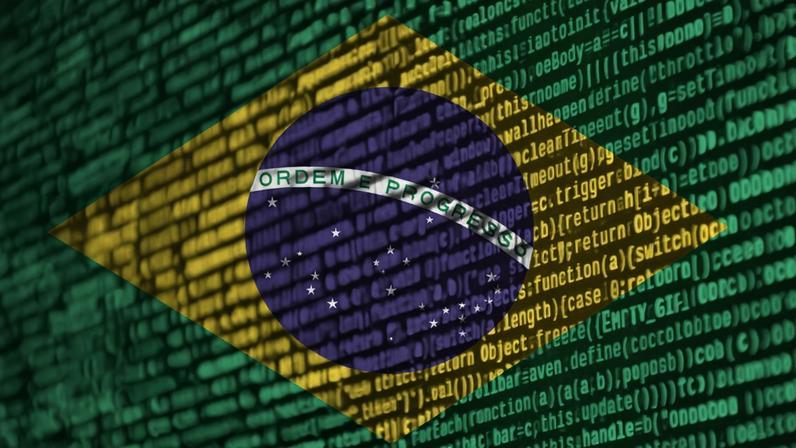 bandeira do Brasil formada por códigos de computador