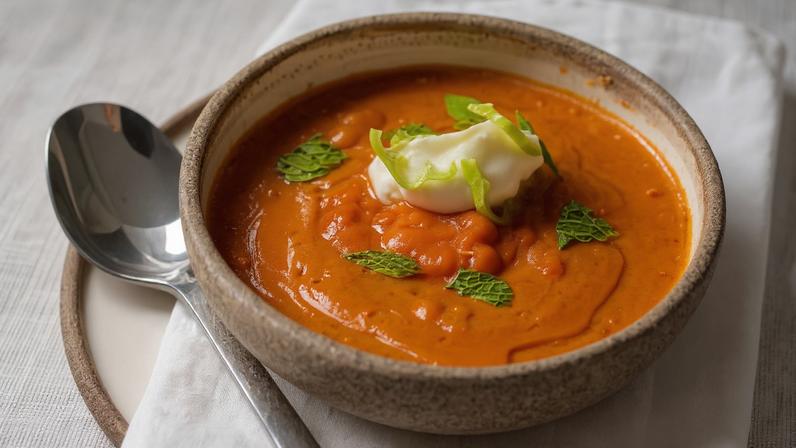 O creme de abóbora da chef Manu Buffara une gengibre e maracujá em um preparo prático e aromático, ideal para aquecer os dias de outono e inverno. — Foto: Rubens Kato