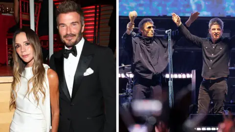 Getty Images Composite image of Victoria and David Beckham, and Liam and Noel Gallagher