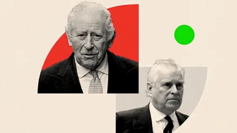 BBC A treated collage of King Charles and Andrew mountbatten-windsor