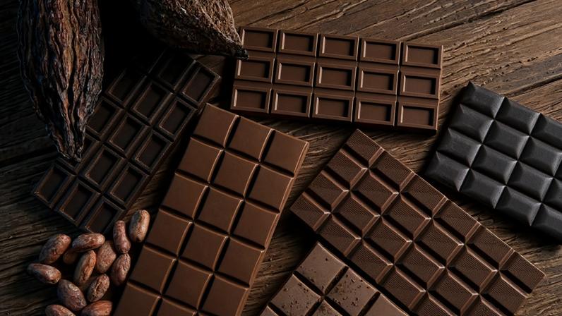 Chocolate sweet, cocoa pod and food dessert background