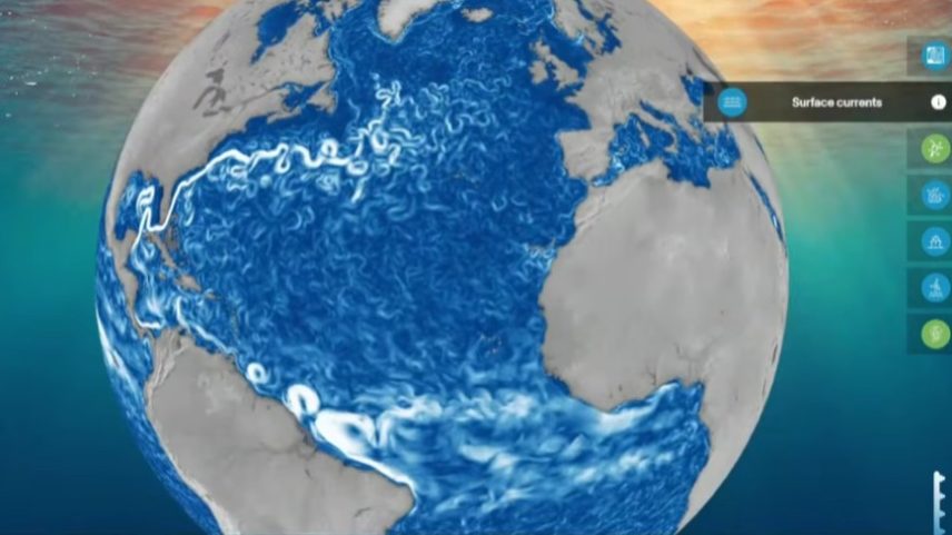 Tela exibida durante evento do Inpo, no Rio, para divulgação do projeto do 'gêmeo digital' do oceano. Meta é receber informações em tempo quase real.