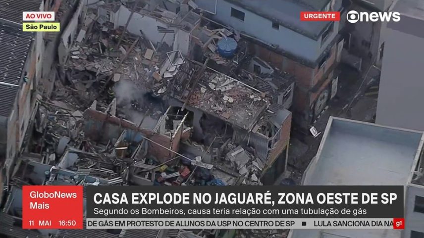 Casa explode no Jaguaré em SP. — Foto: Reprodução/Globonews
