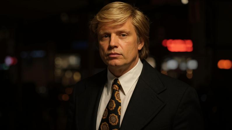O ator Sebastian Stan como Donald Trump na cinebiografia O Aprendiz (2024)