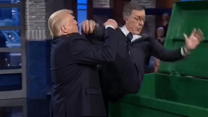 Trump publica vídeo feito por IA jogando Stephen Colbert no lixo