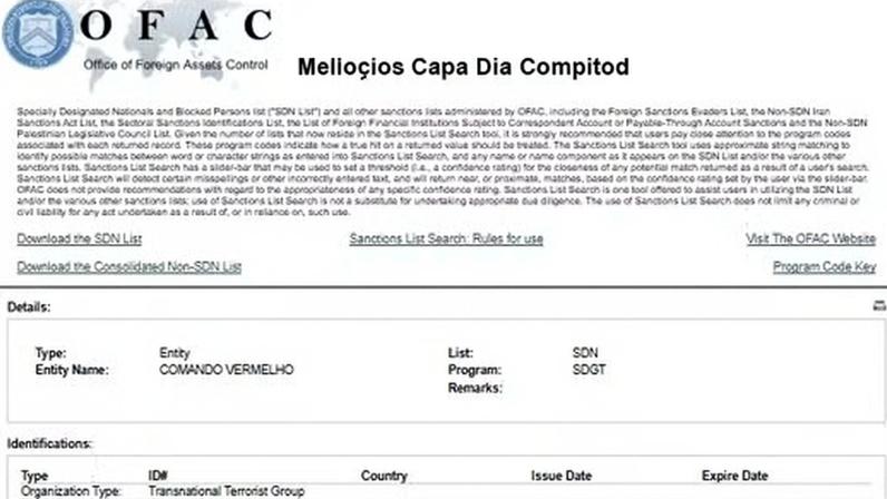 Governo dos EUA inclui PCC e CV em lista que permite aplicar sanções e bloquear bens