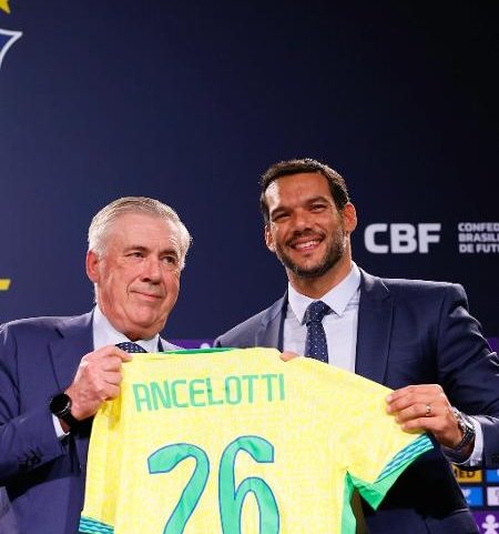 Carlo Ancelotti e Samir Xaud, presidente da CBF